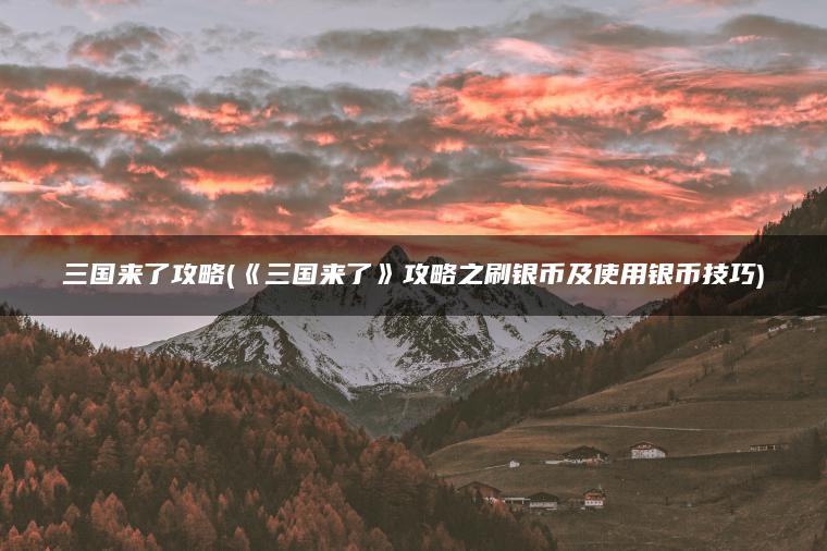 三国来了攻略(《三国来了》攻略之刷银币及使用银币技巧)