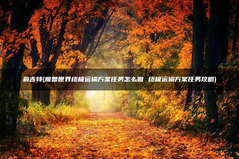 莉吉特(魔兽世界终极运输方案任务怎么做 终极运输方案任务攻略)